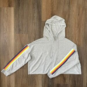 Cropped Hoodie Sweatshirt Wild Fable Large Striped Gray Casual School Retro